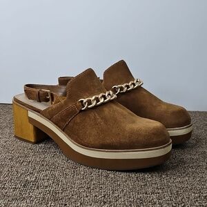 Bernardo Tobacco Sochi Suede Chain Slingback Clogs Shoes Sz 11 Womens